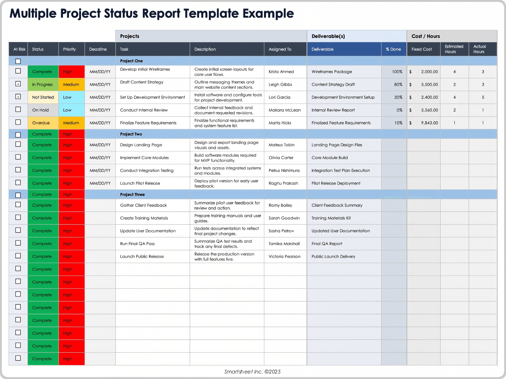 Modello di report sullo stato di progetti multipli