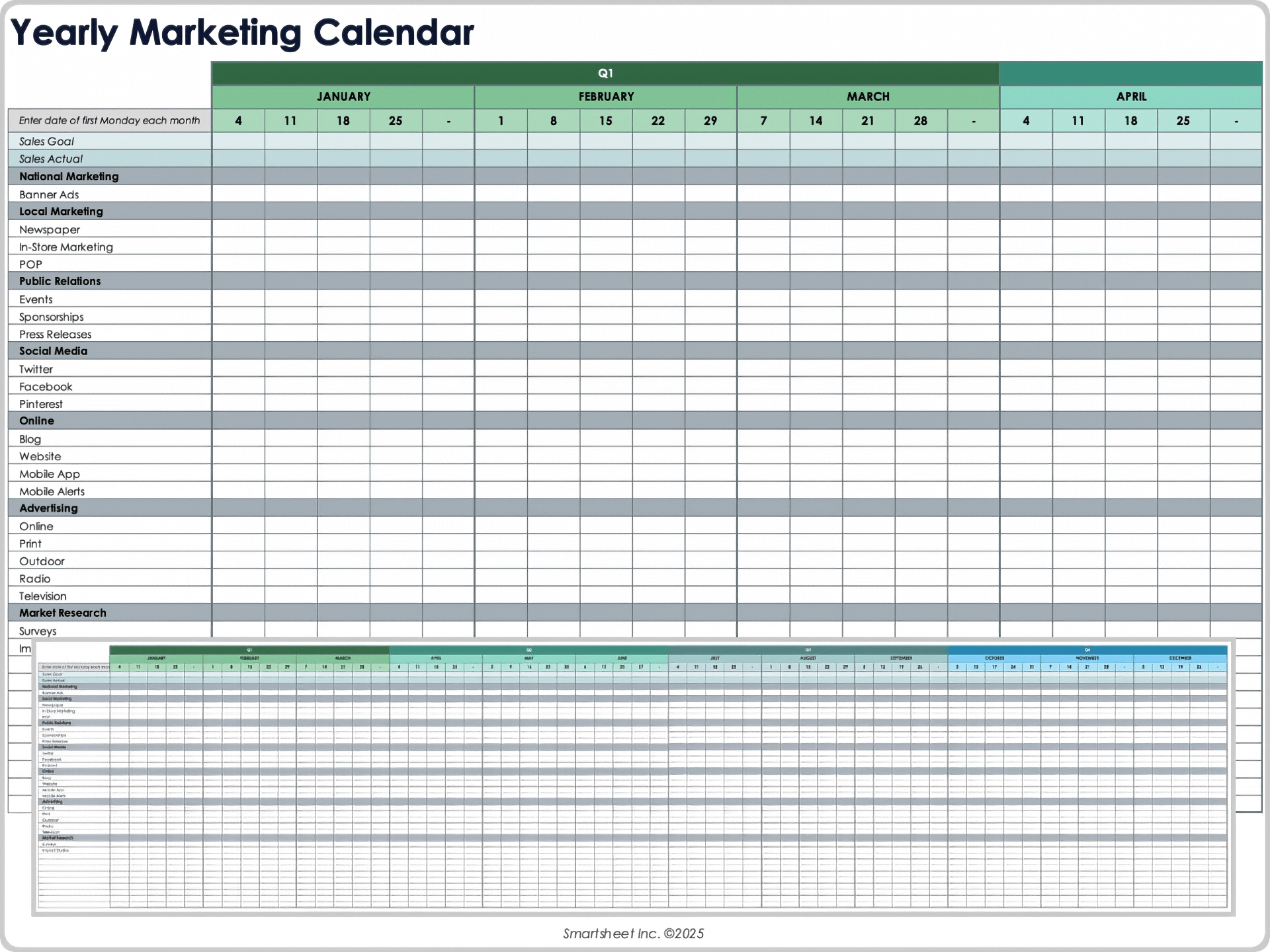 Modello di calendario annuale per marketing