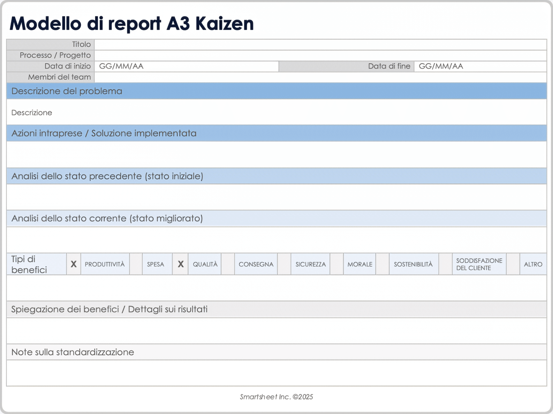 Modello di report A3 Kaizen