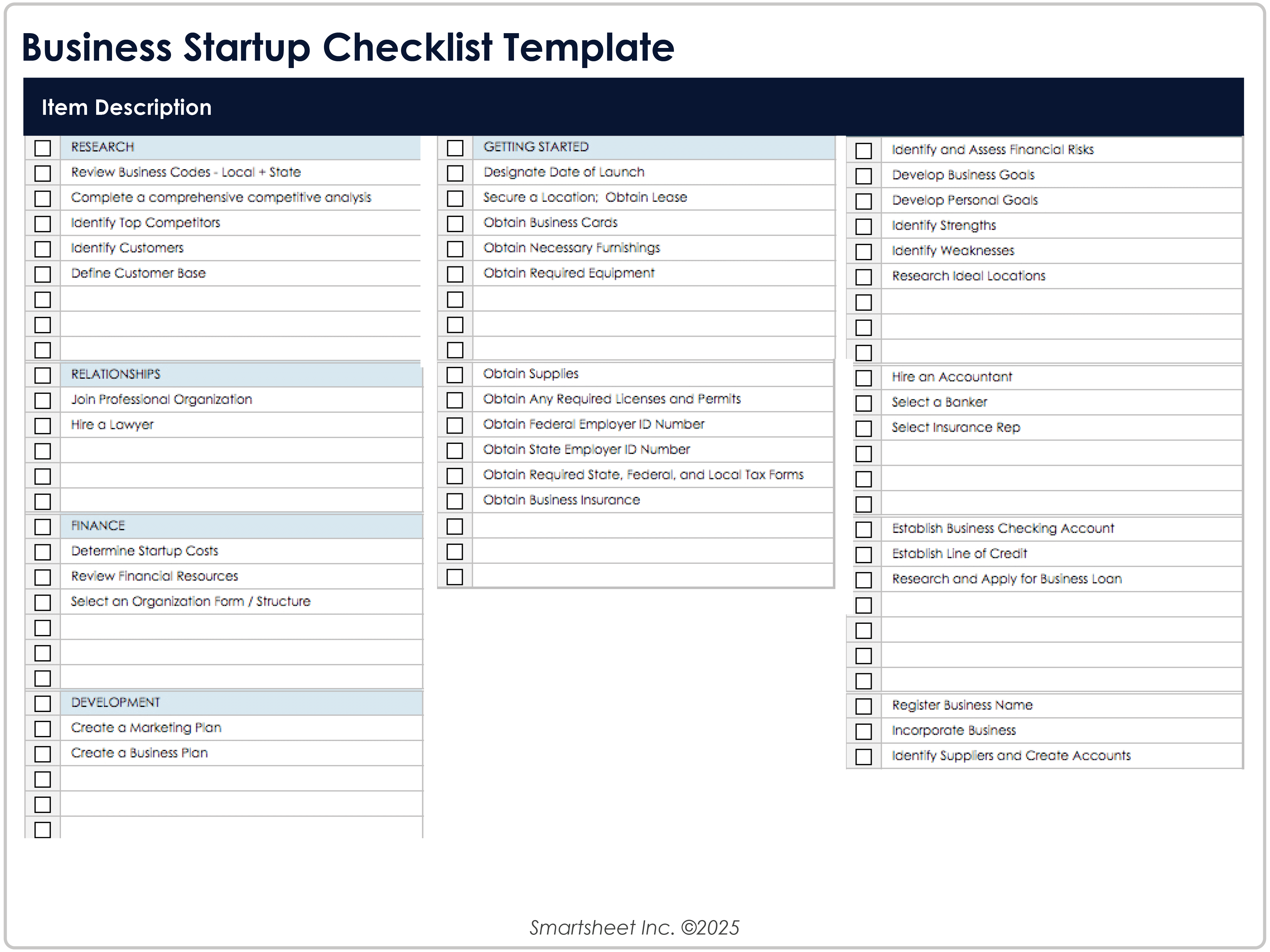 Modello aziendale di checklist per startup 9026