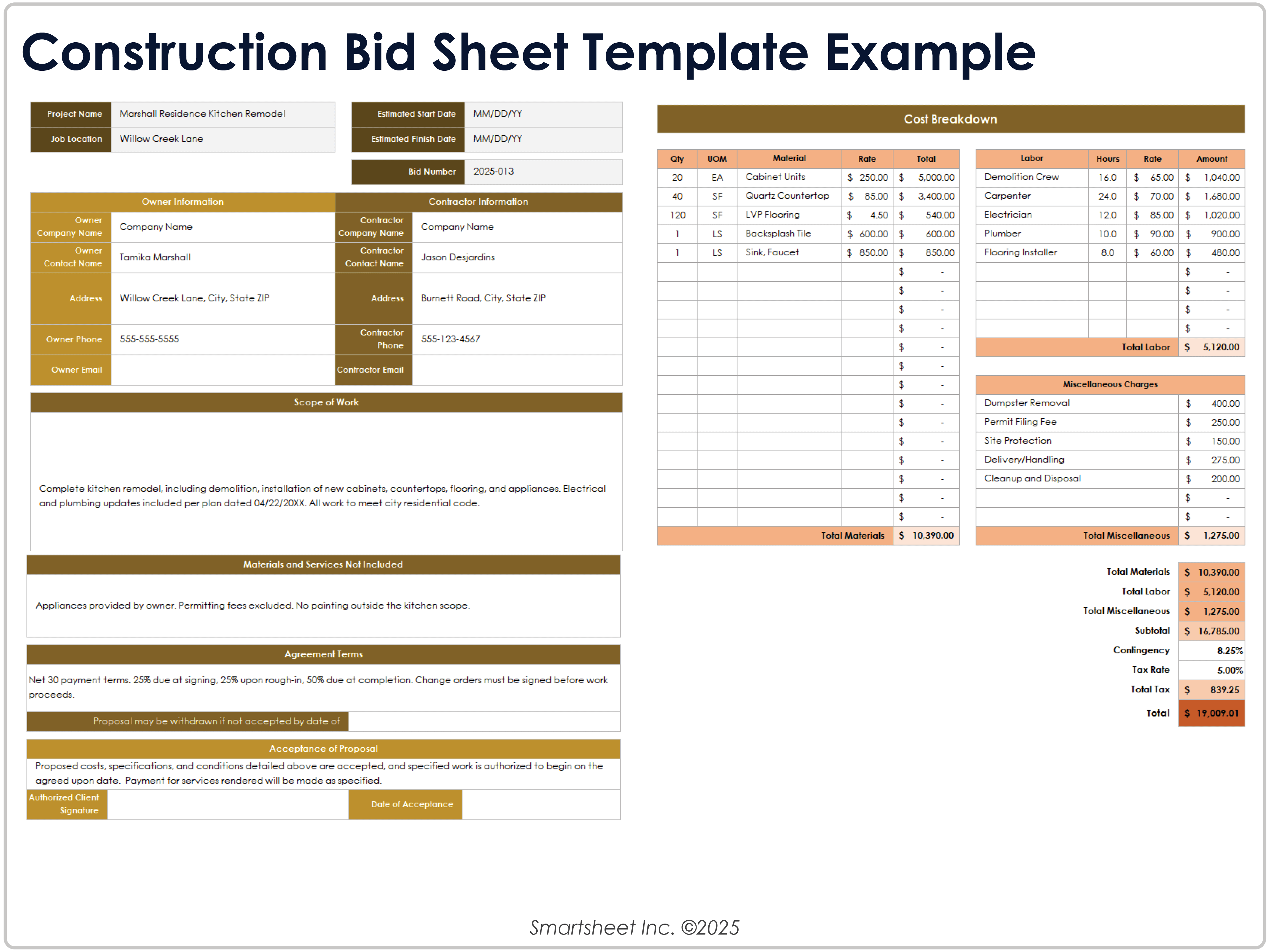 Esempio di modello di foglio delle offerte edilizie 10670
