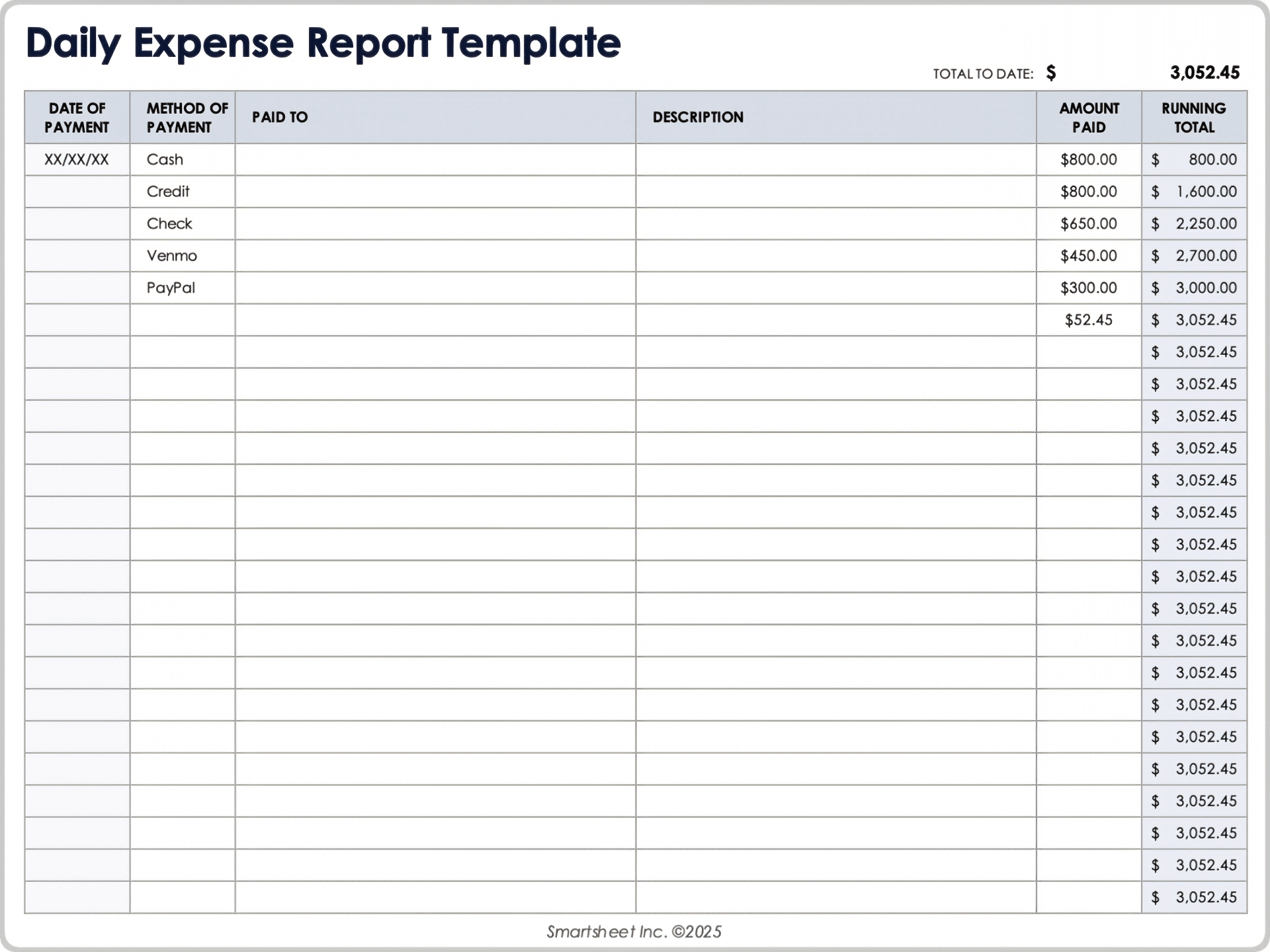 Daily Expense Report Template
