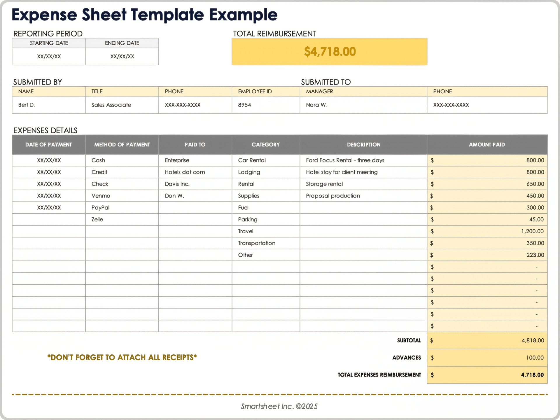 Expense Sheet Template Example