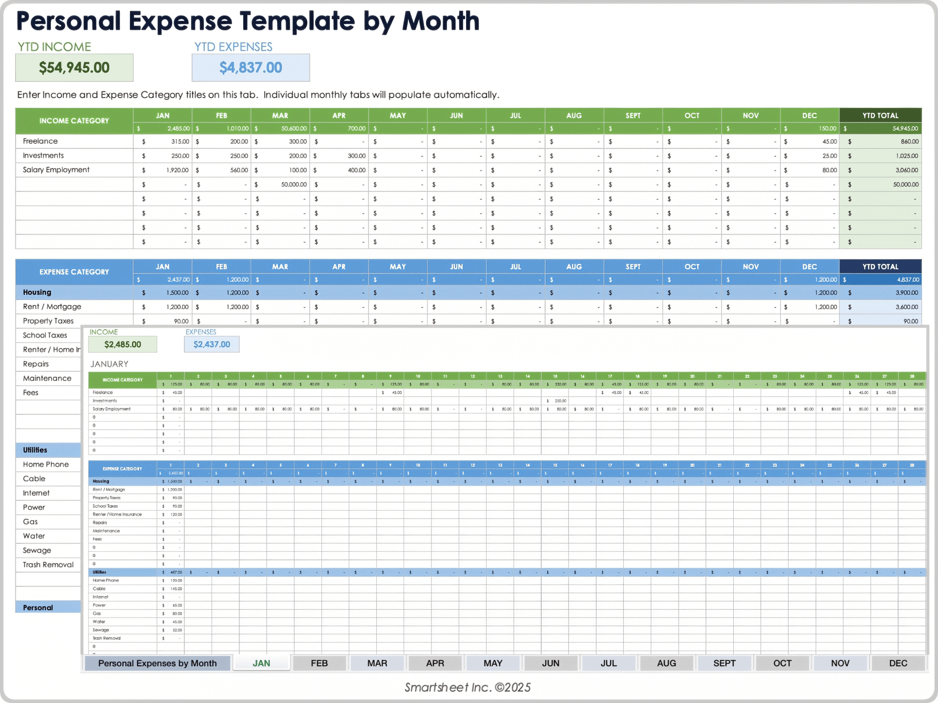 Personal Expense Template by Month