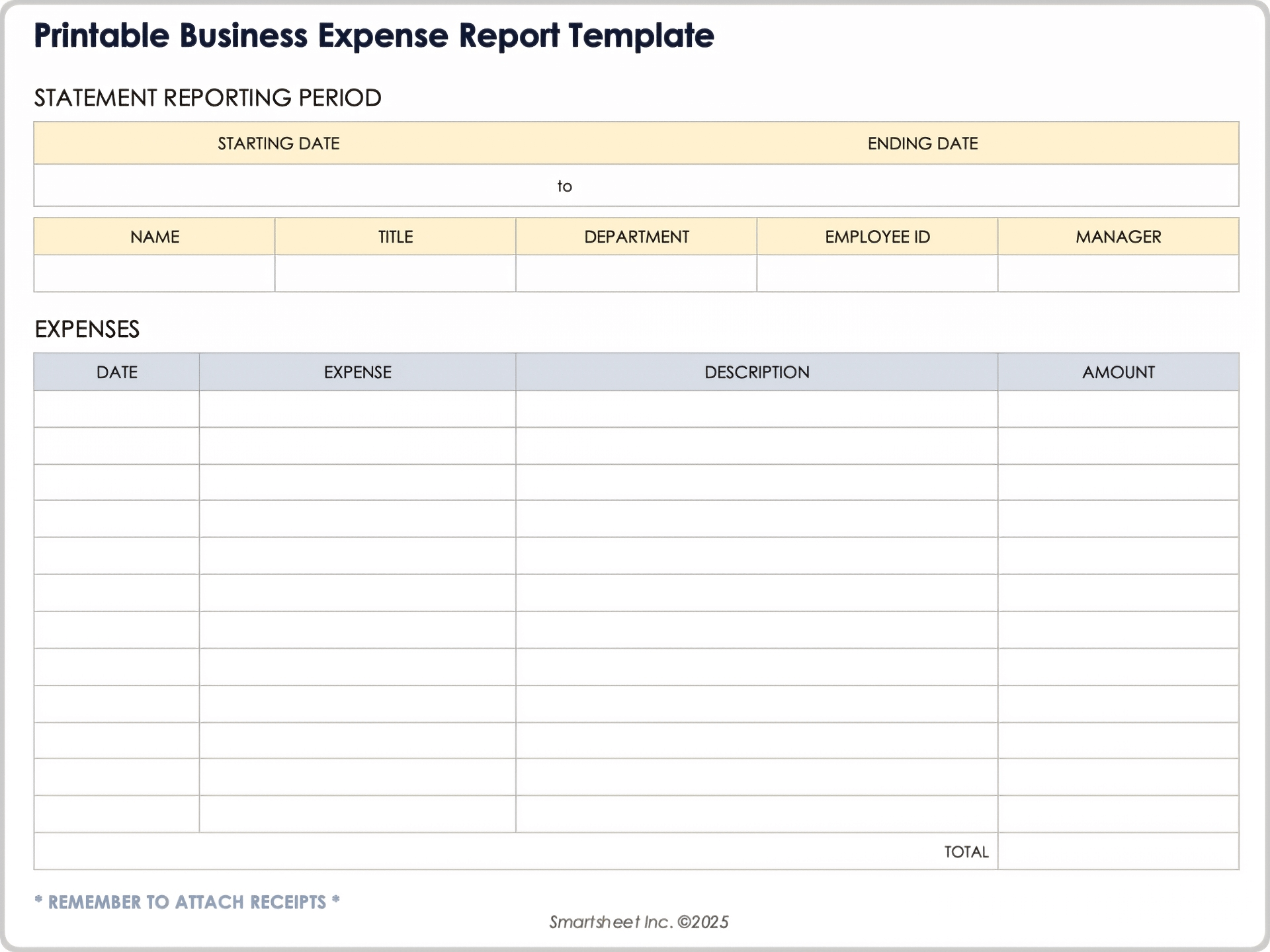 Printable Business Expense Report Template