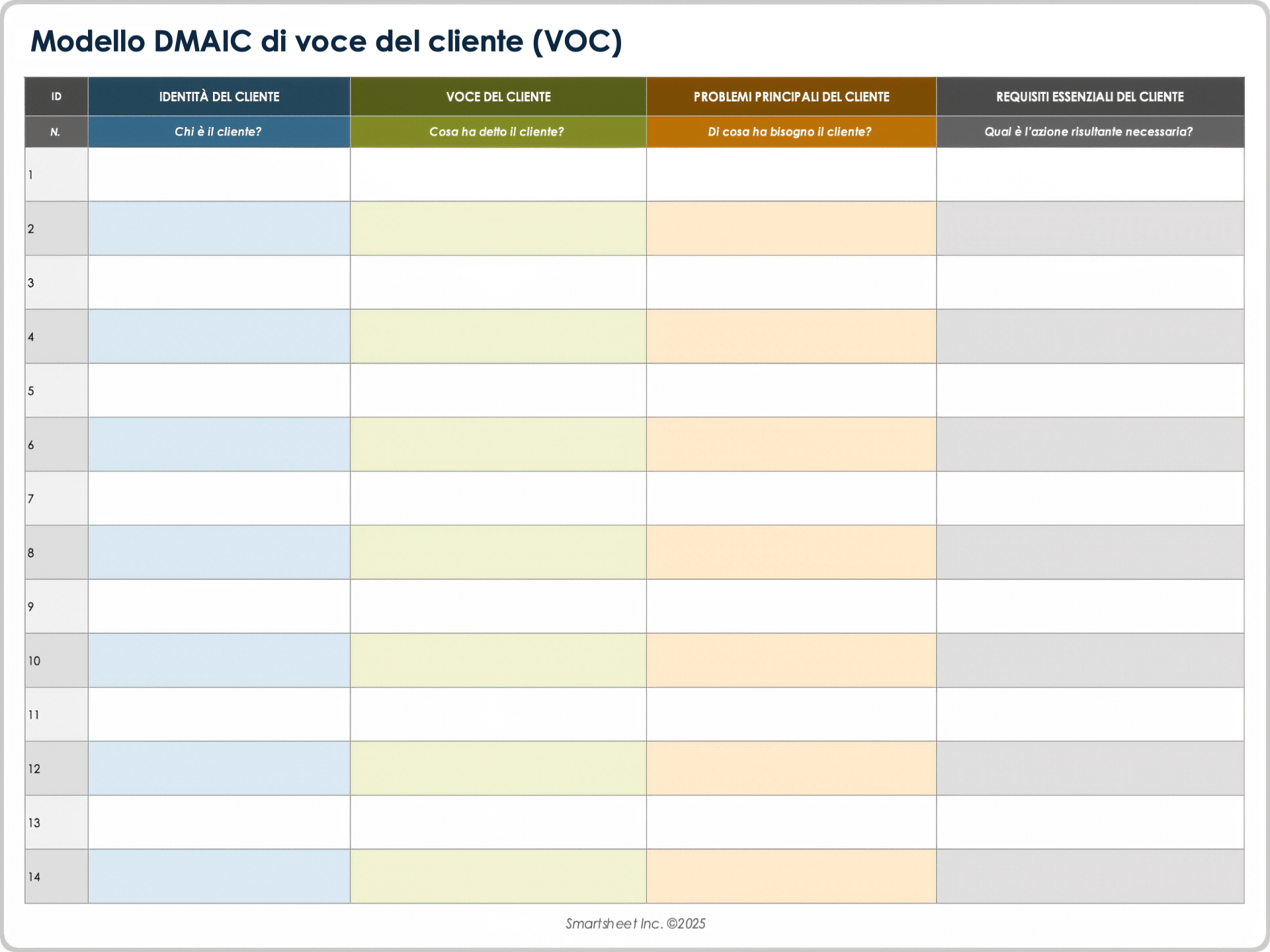 Modello DMAIC di voce del cliente (VOC)