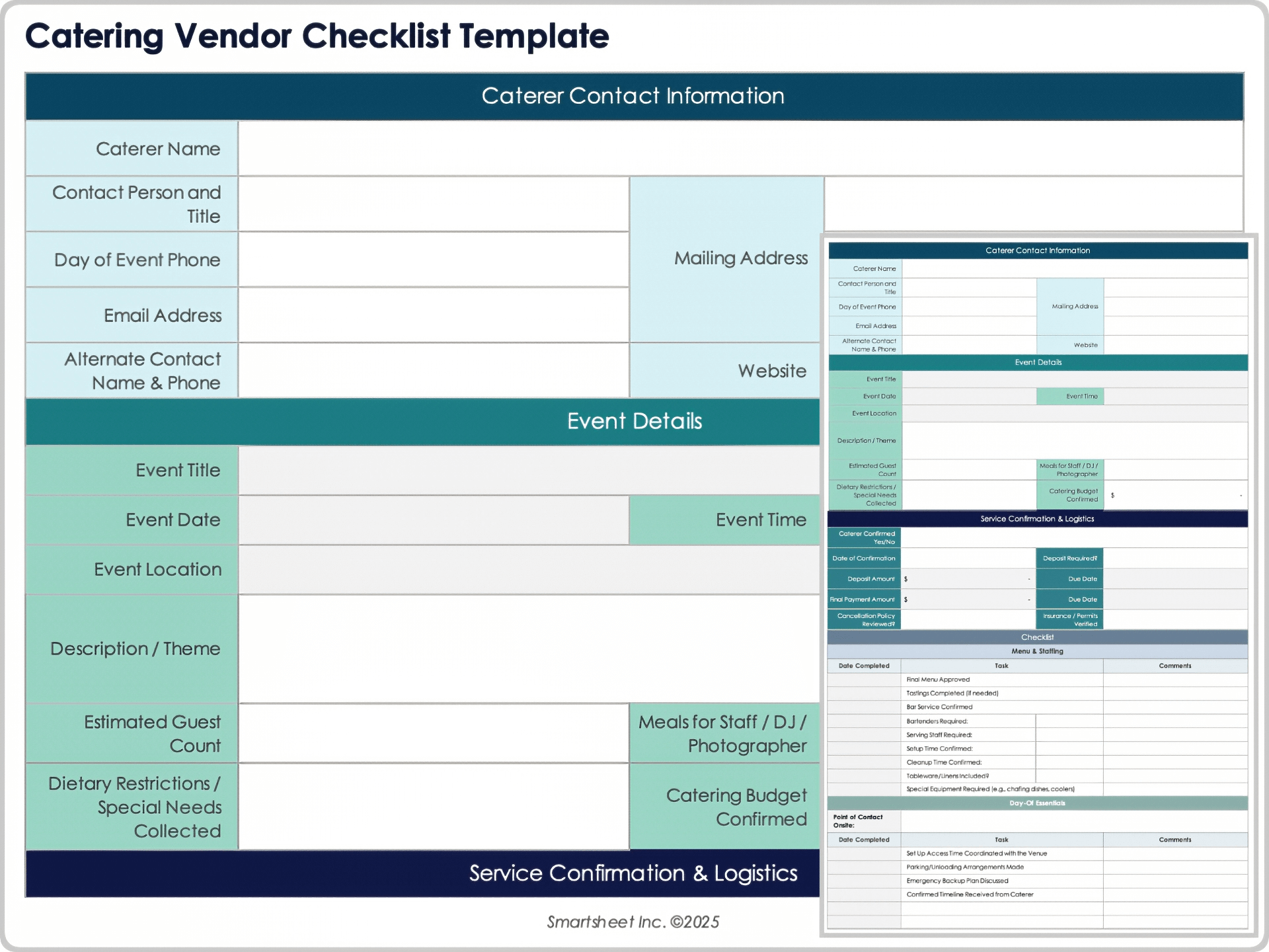 Modello di checklist per il catering 9053