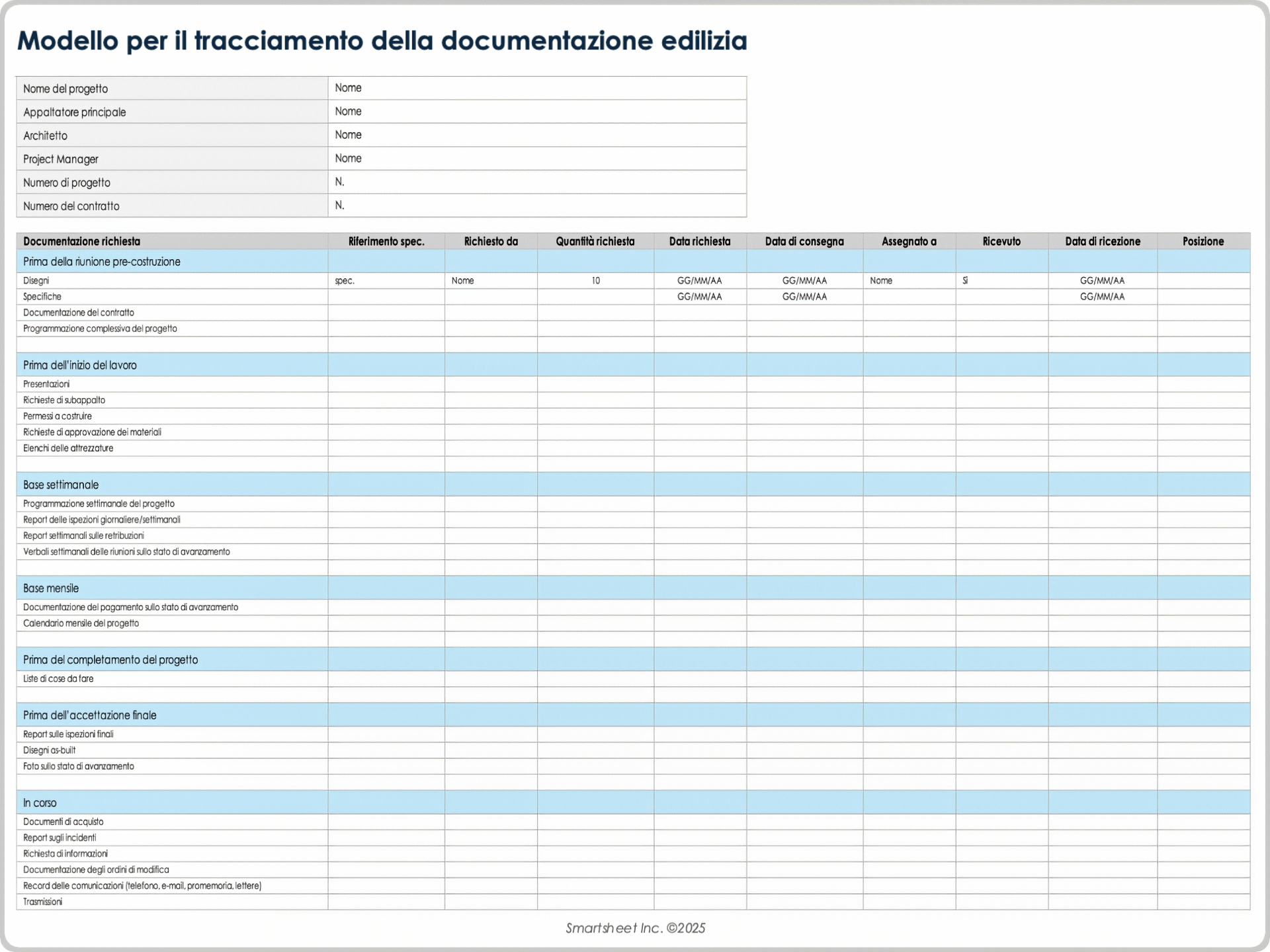 Modello per il tracciamento della documentazione edilizia