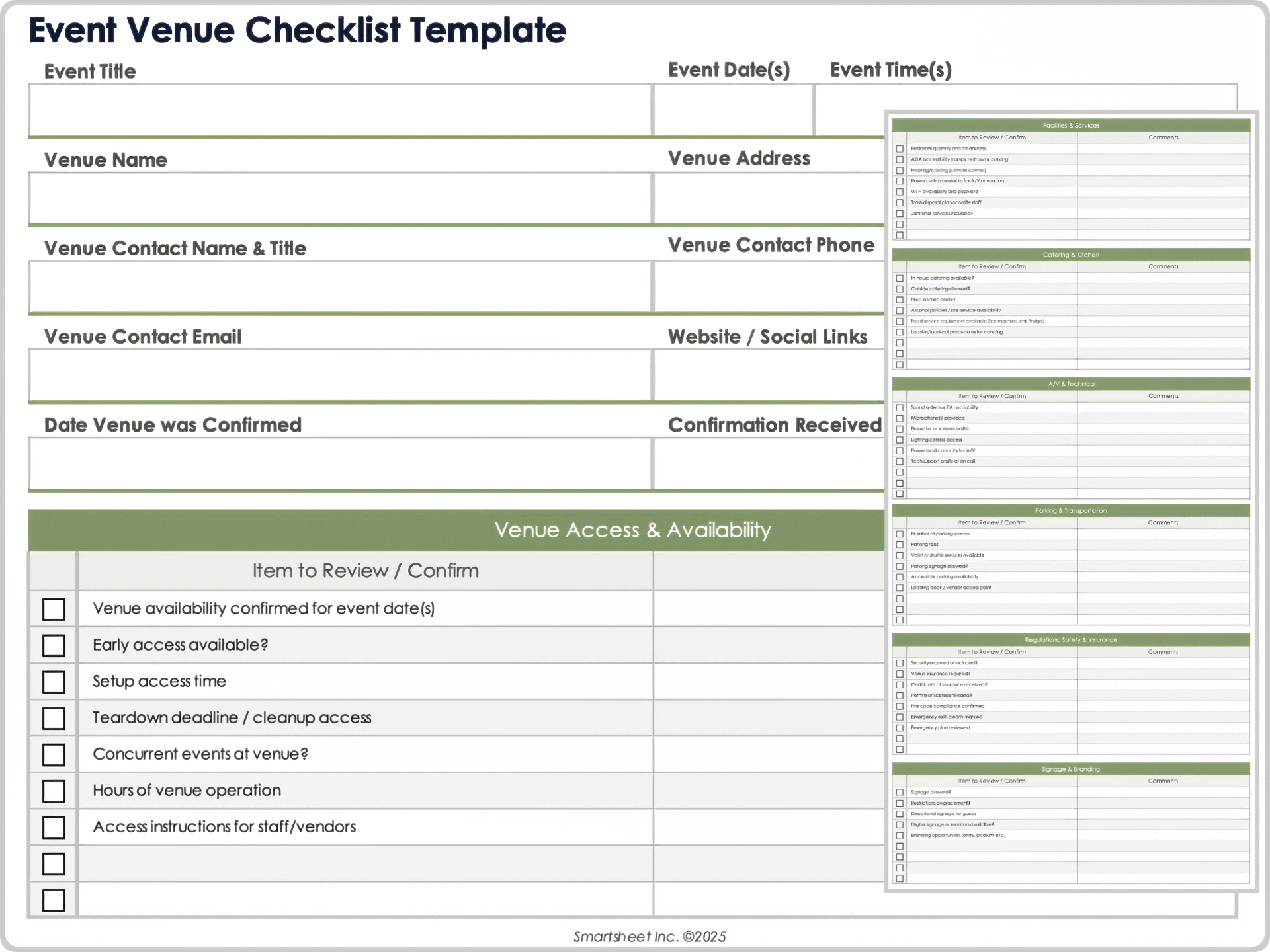 Modello di lista di controllo per sede di eventi 9053