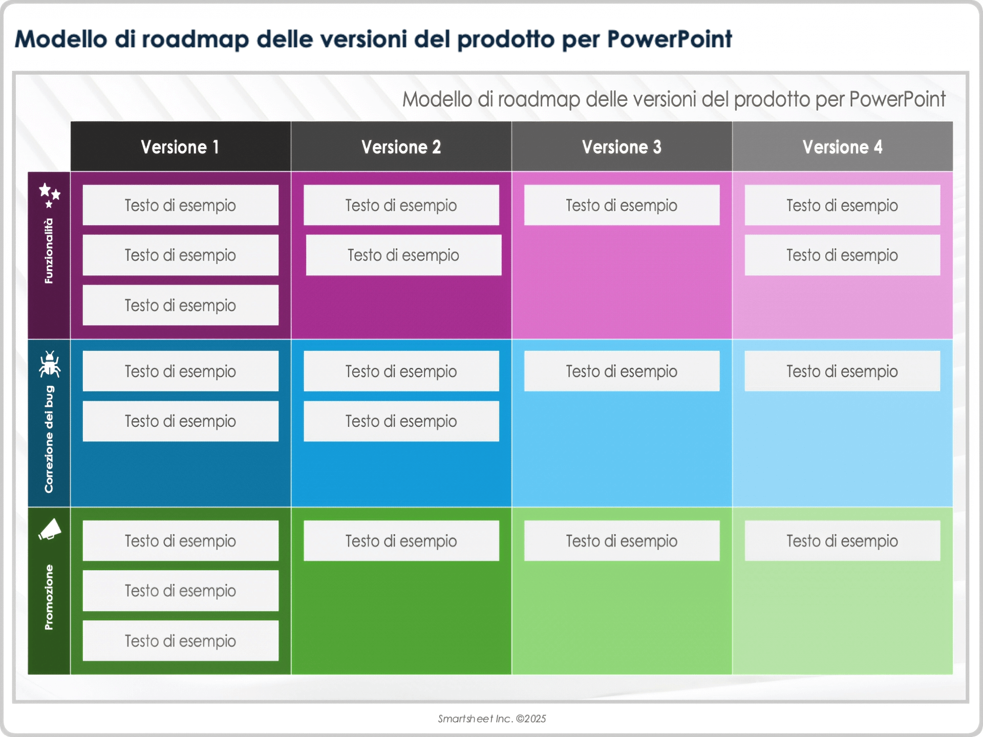 Modello di roadmap delle versioni del prodotto per PowerPoint