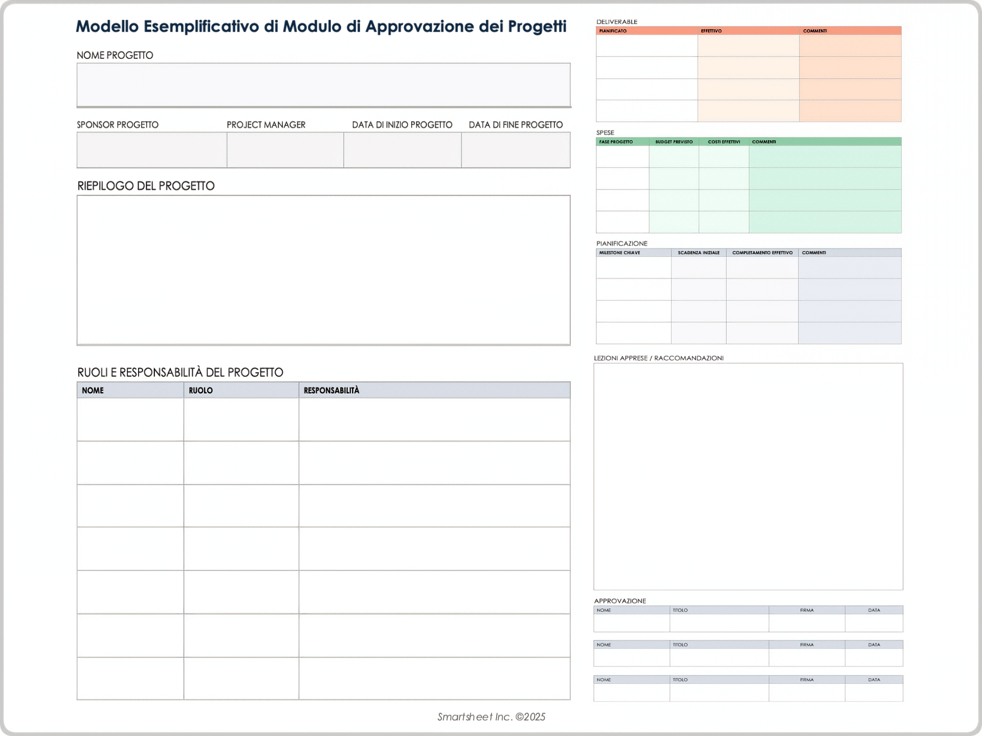 Modello esemplificativo di modulo di approvazione dei progetti