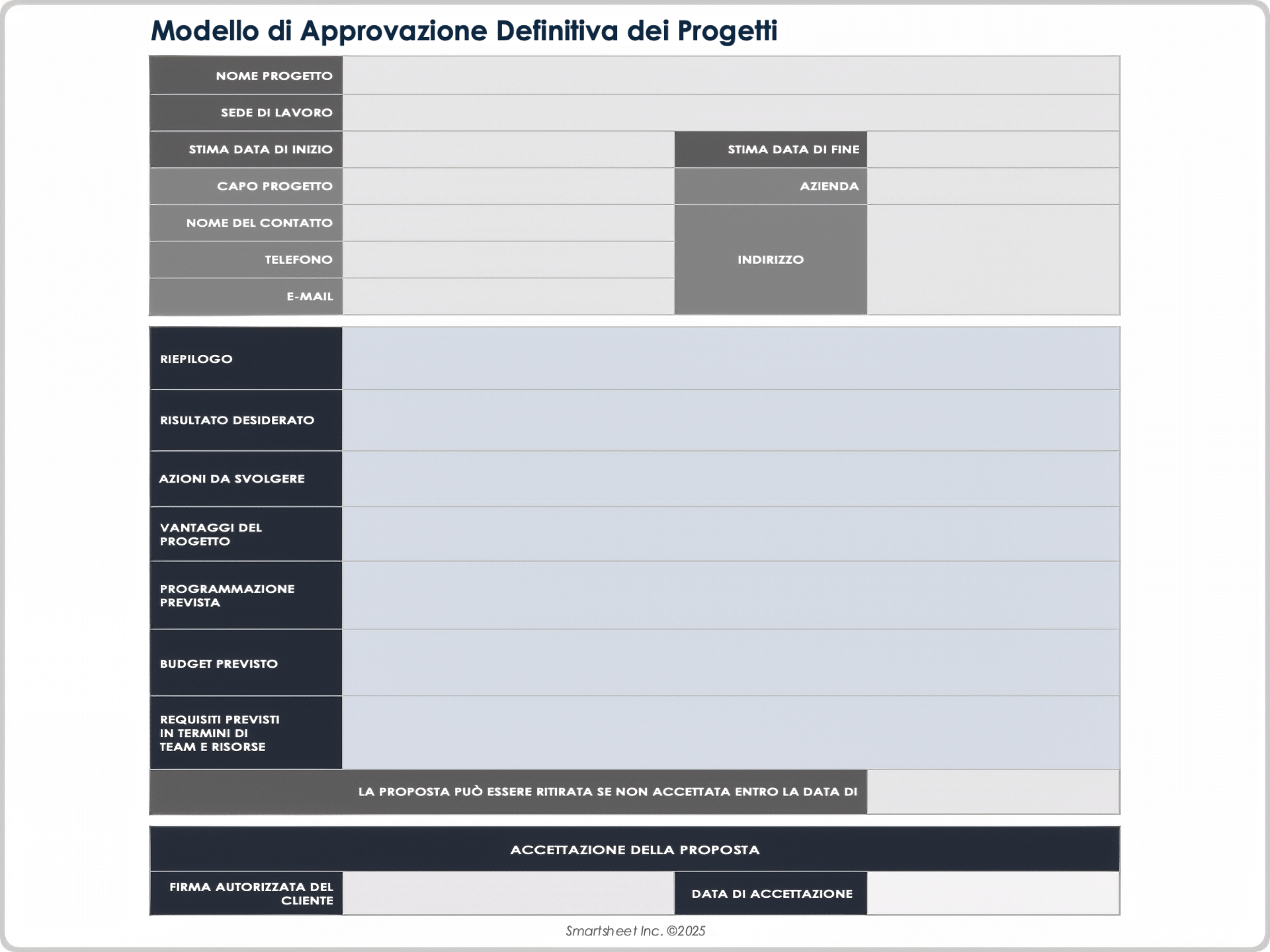 Modello di approvazione definitiva dei progetti