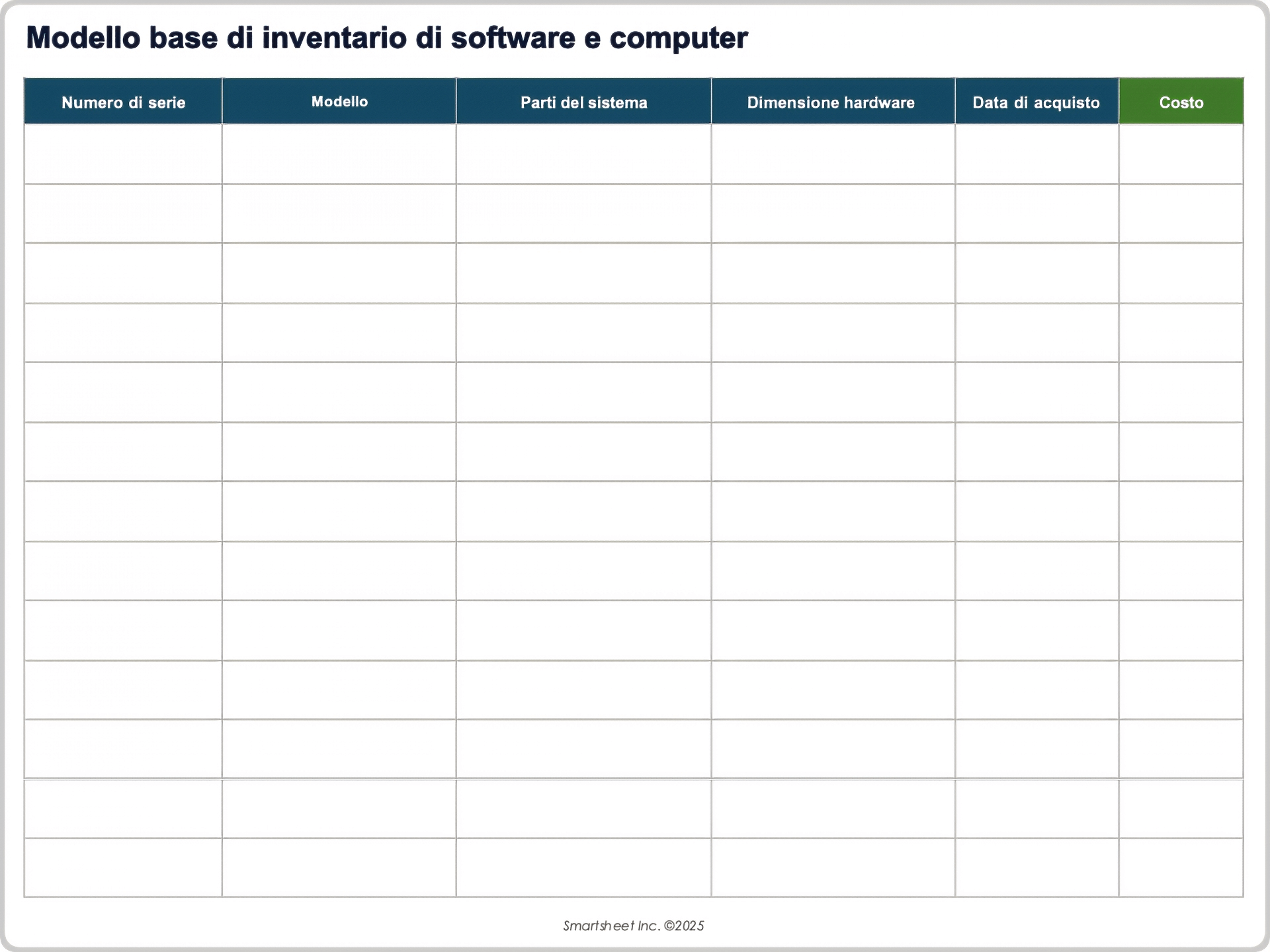 Modello base di inventario di software e computer
