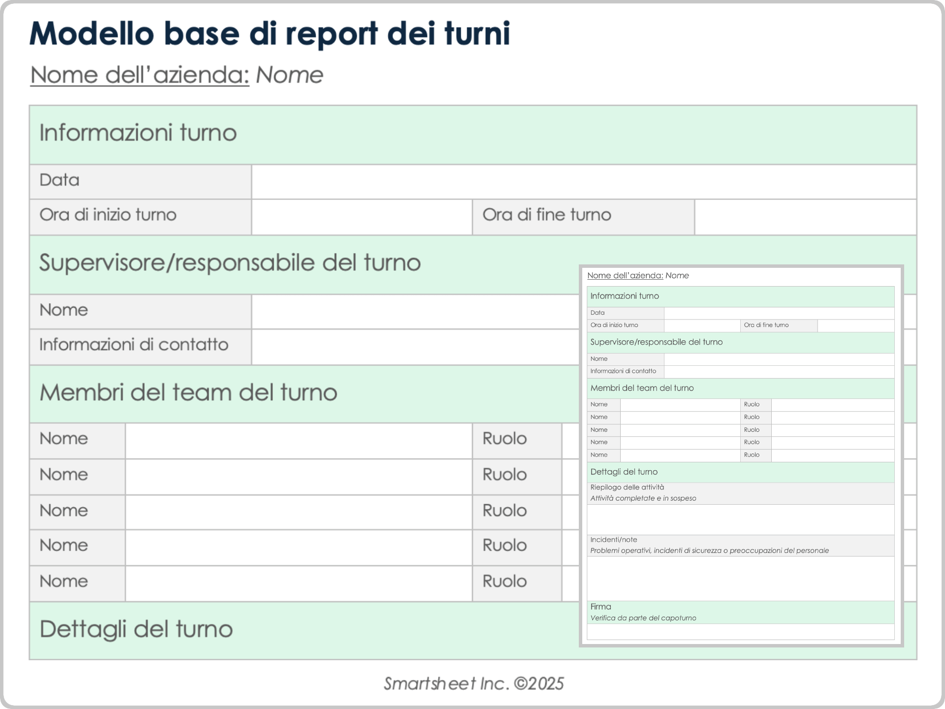 Modello base di report dei turni
