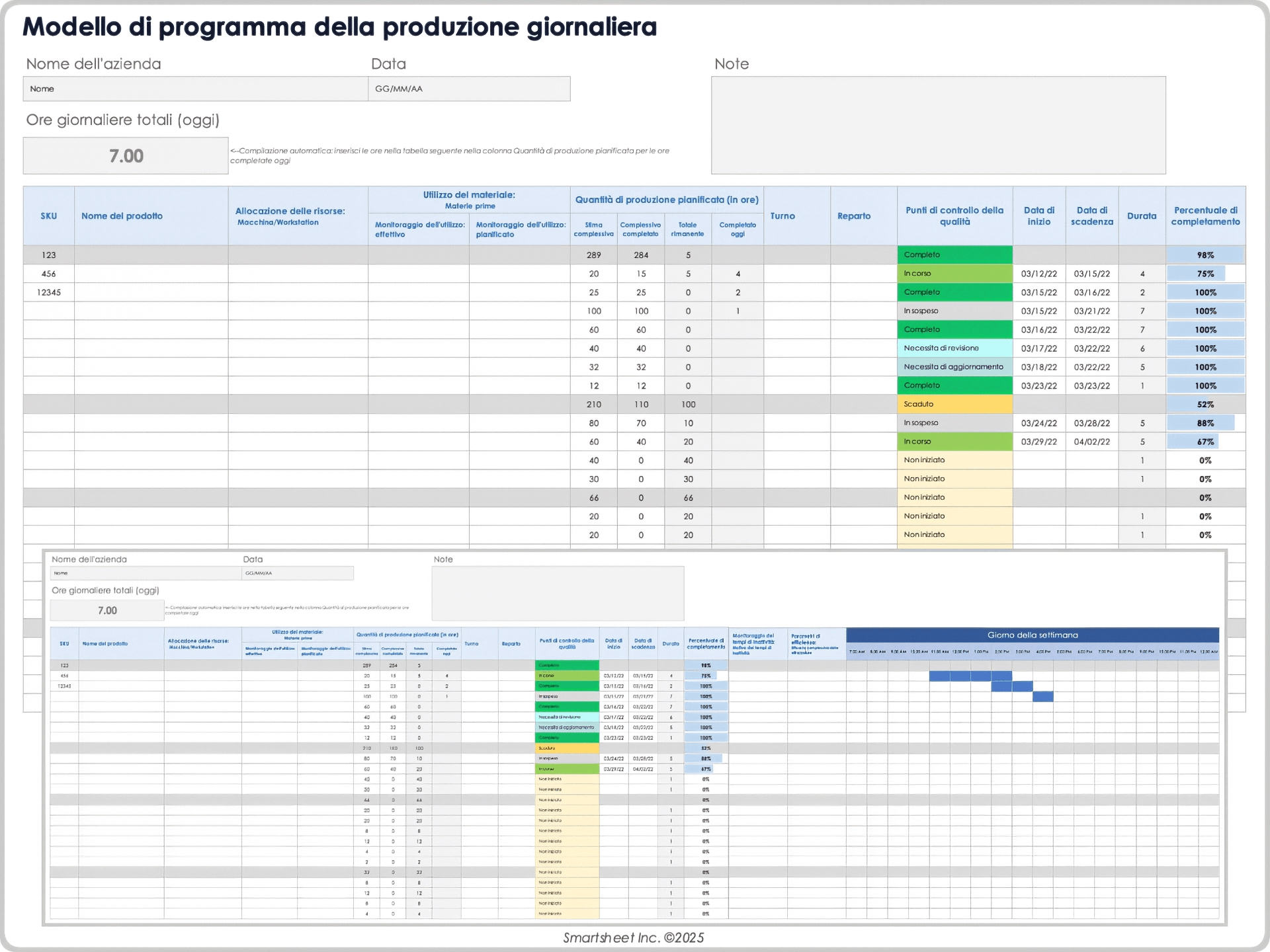 Modello di programma della produzione giornaliera
