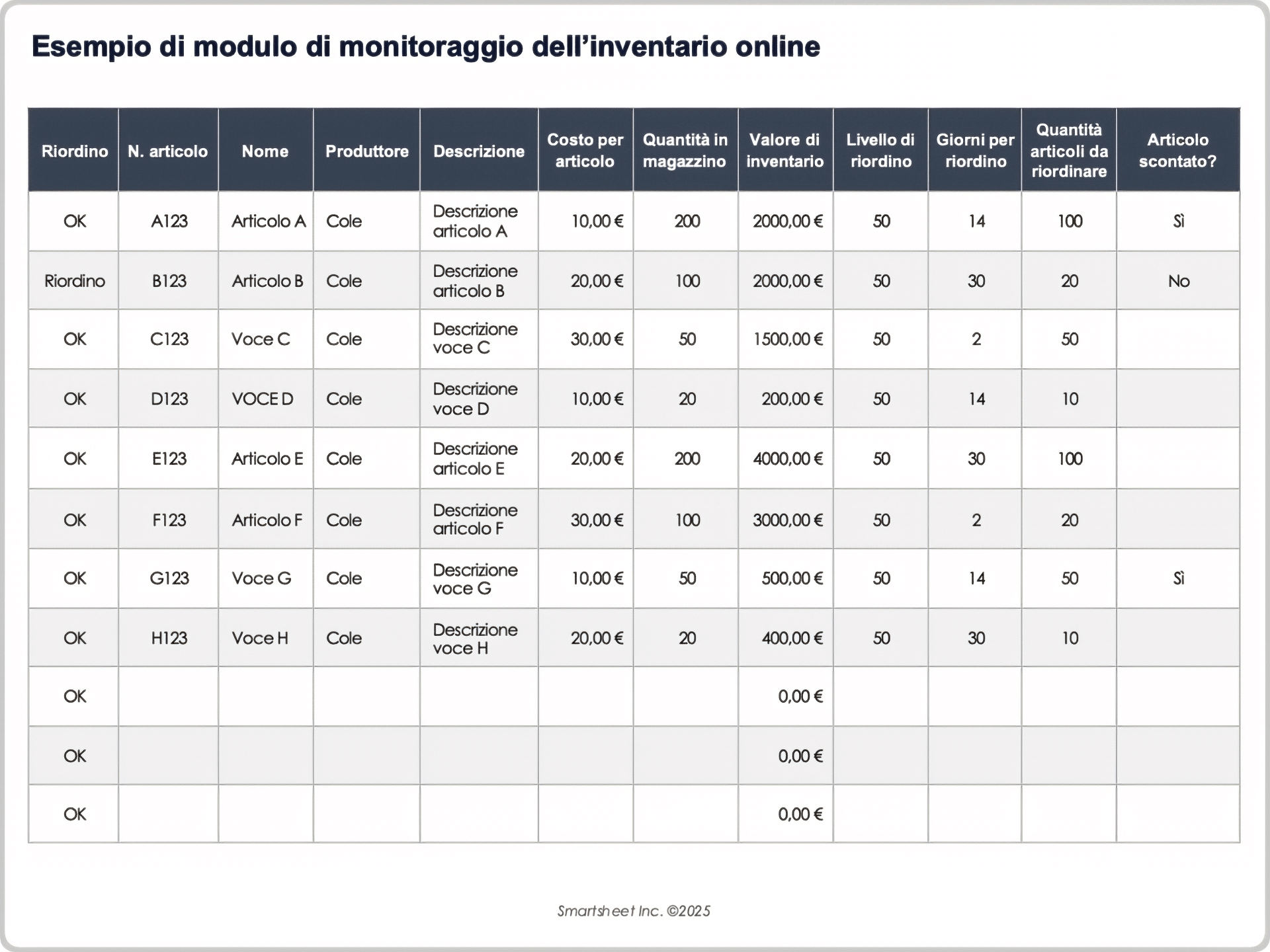 Modulo di monitoraggio dell’inventario online