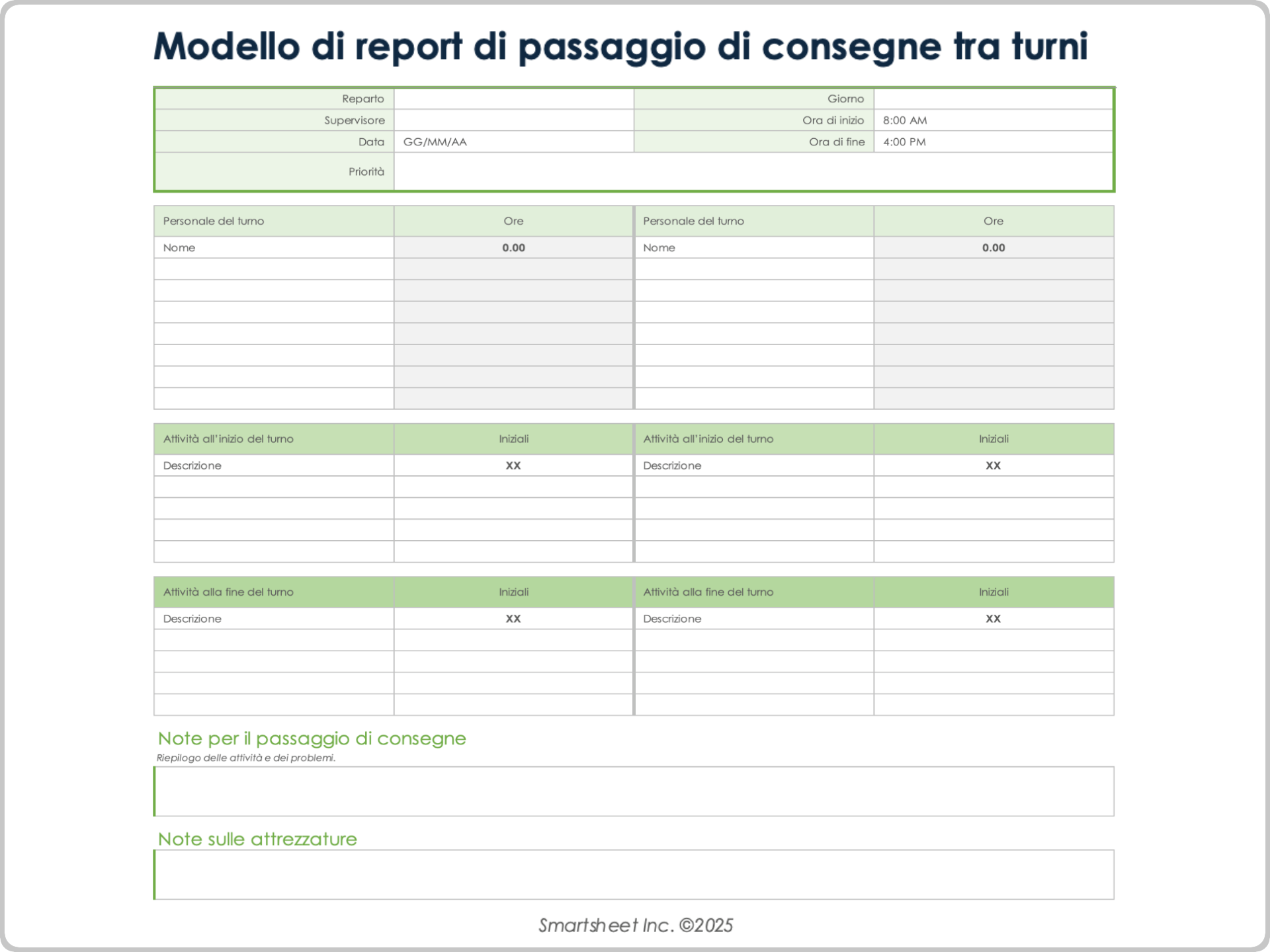 Modello di report di passaggio di consegne tra turni