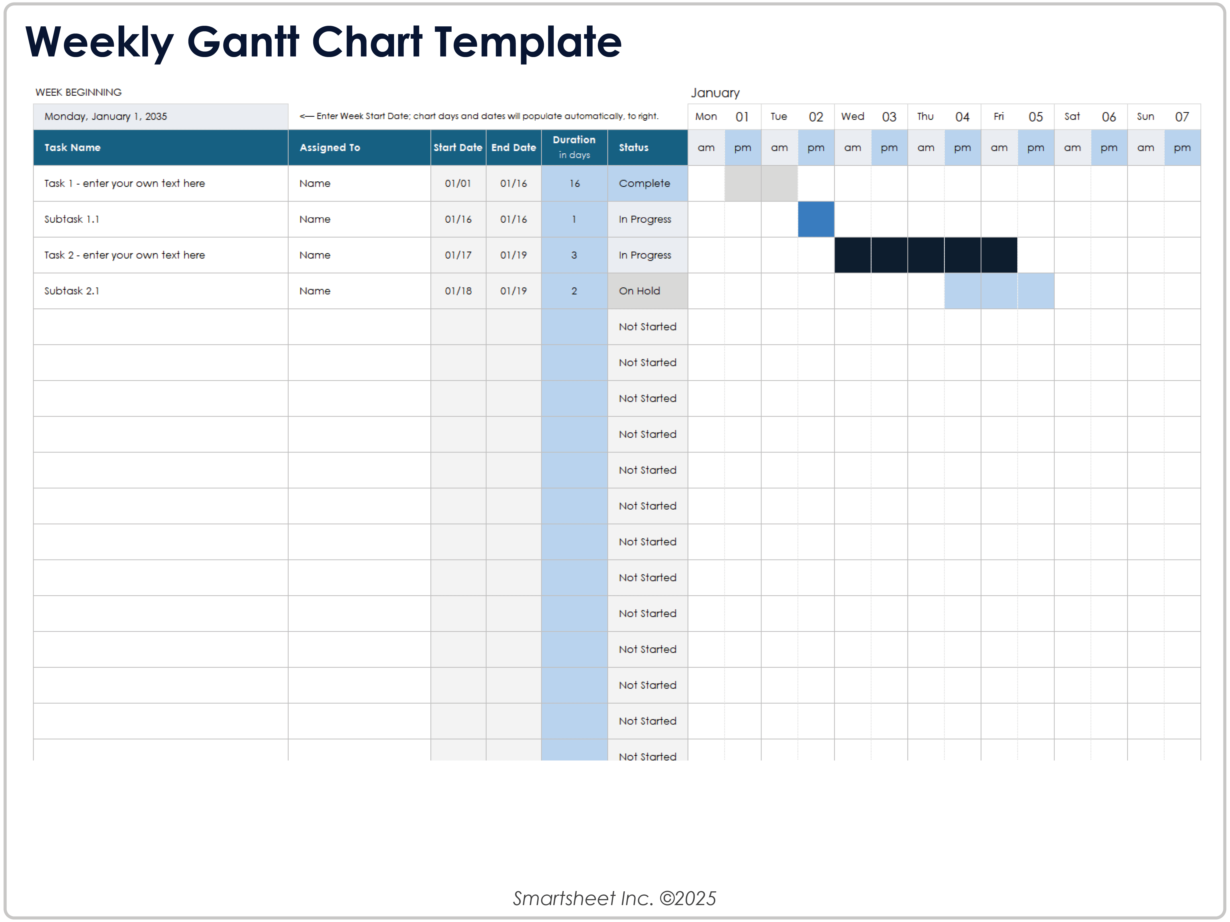Modello di diagramma di Gantt settimanale