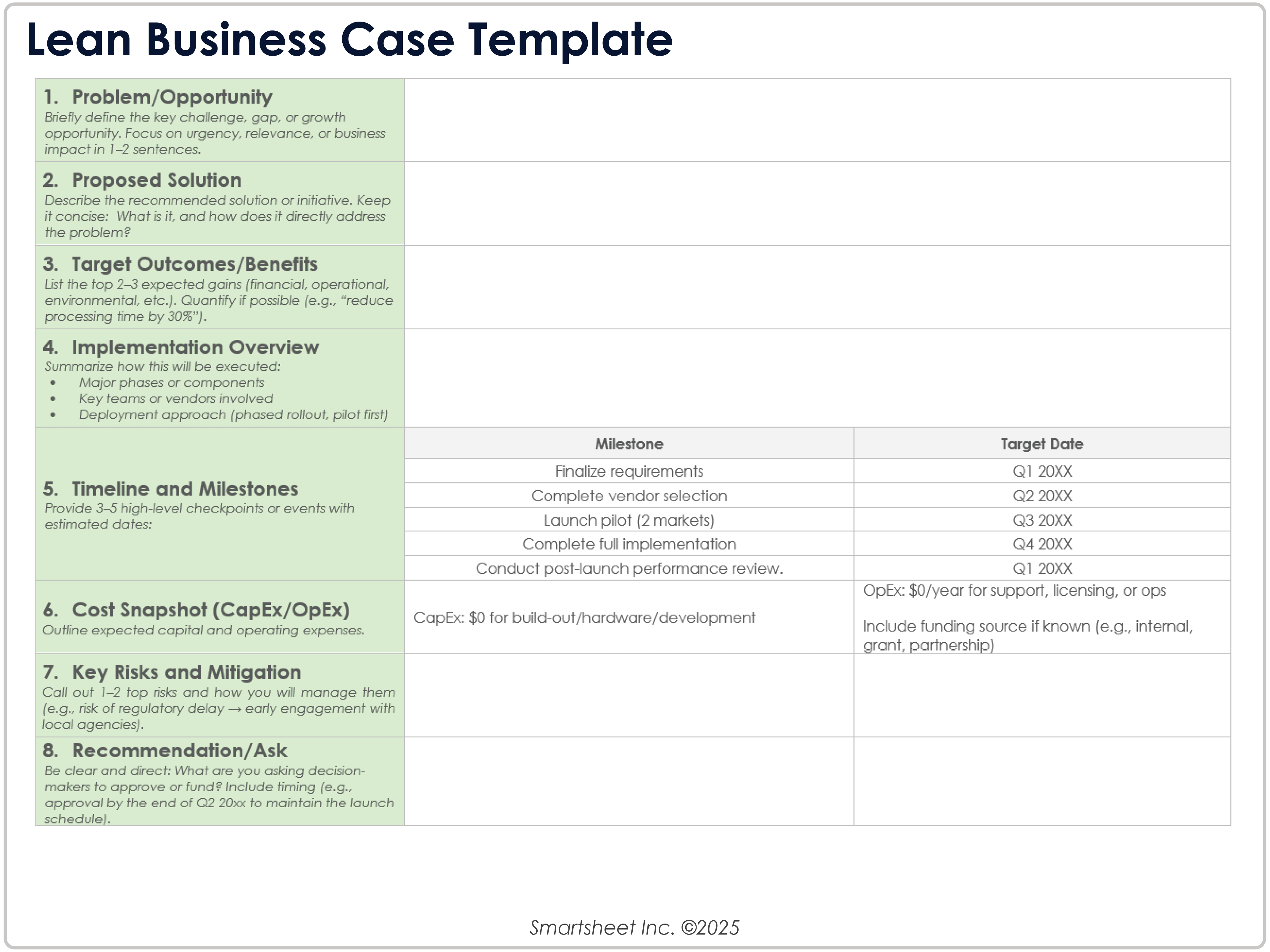 Modello di business case Lean