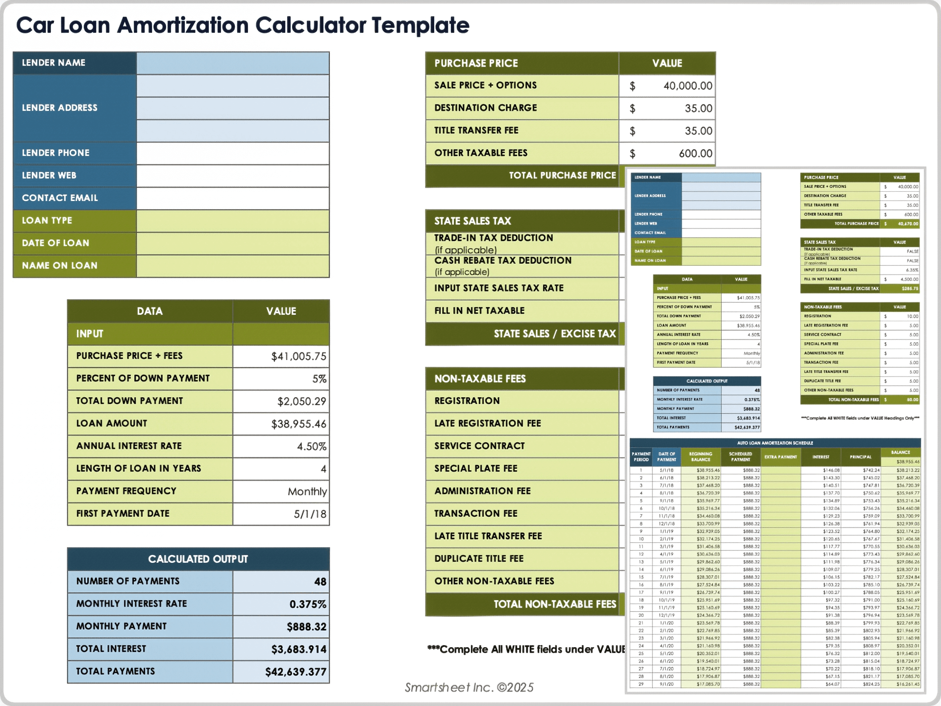 Car Loan Amortization Calculator Template
