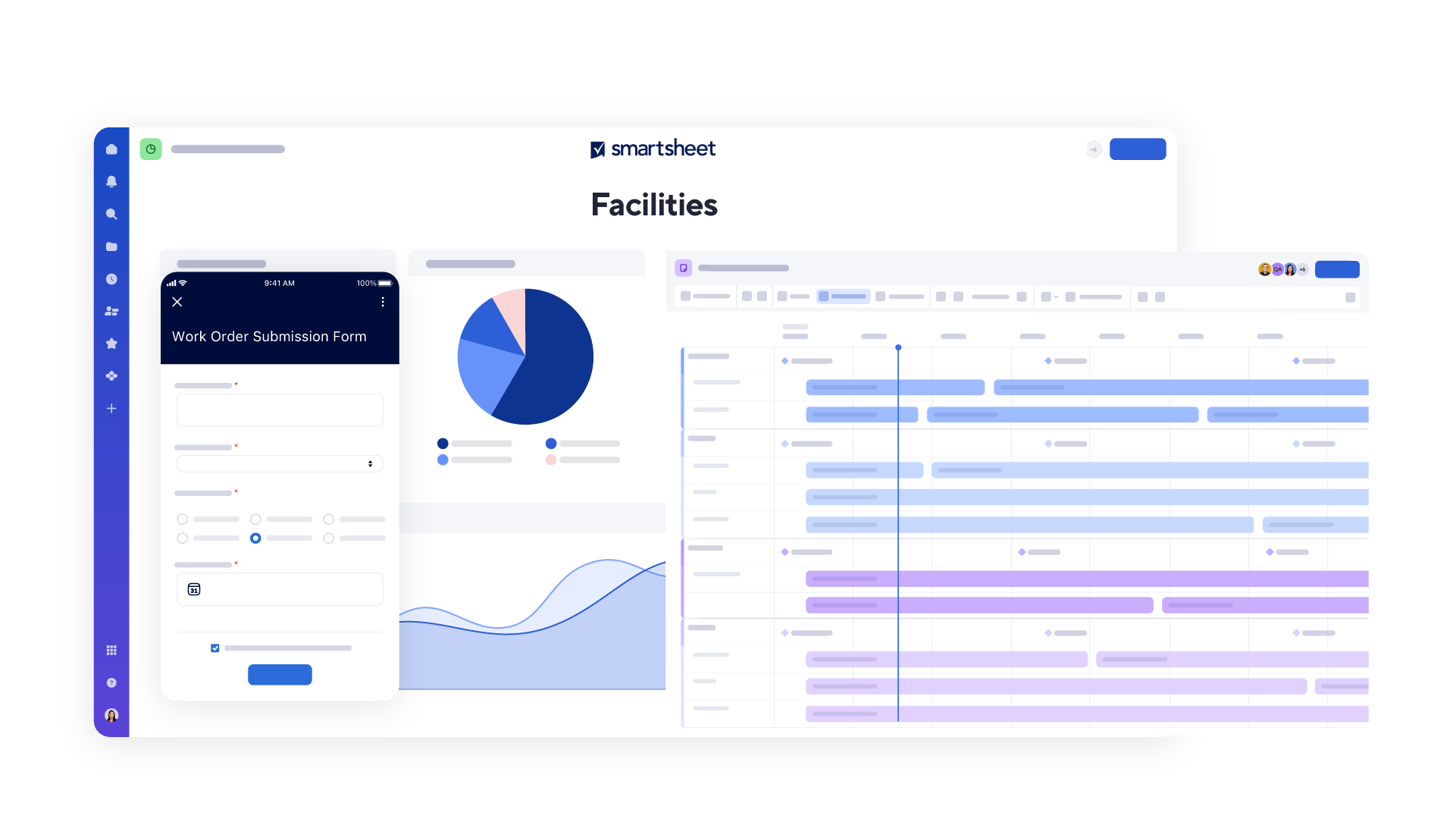 An example of a colorful facilities management dashboard in Smartsheet.