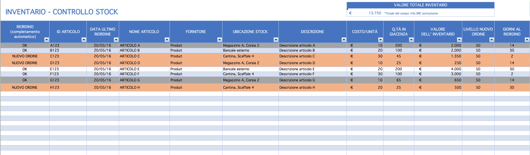 Modelli Excel gratuiti per inventario