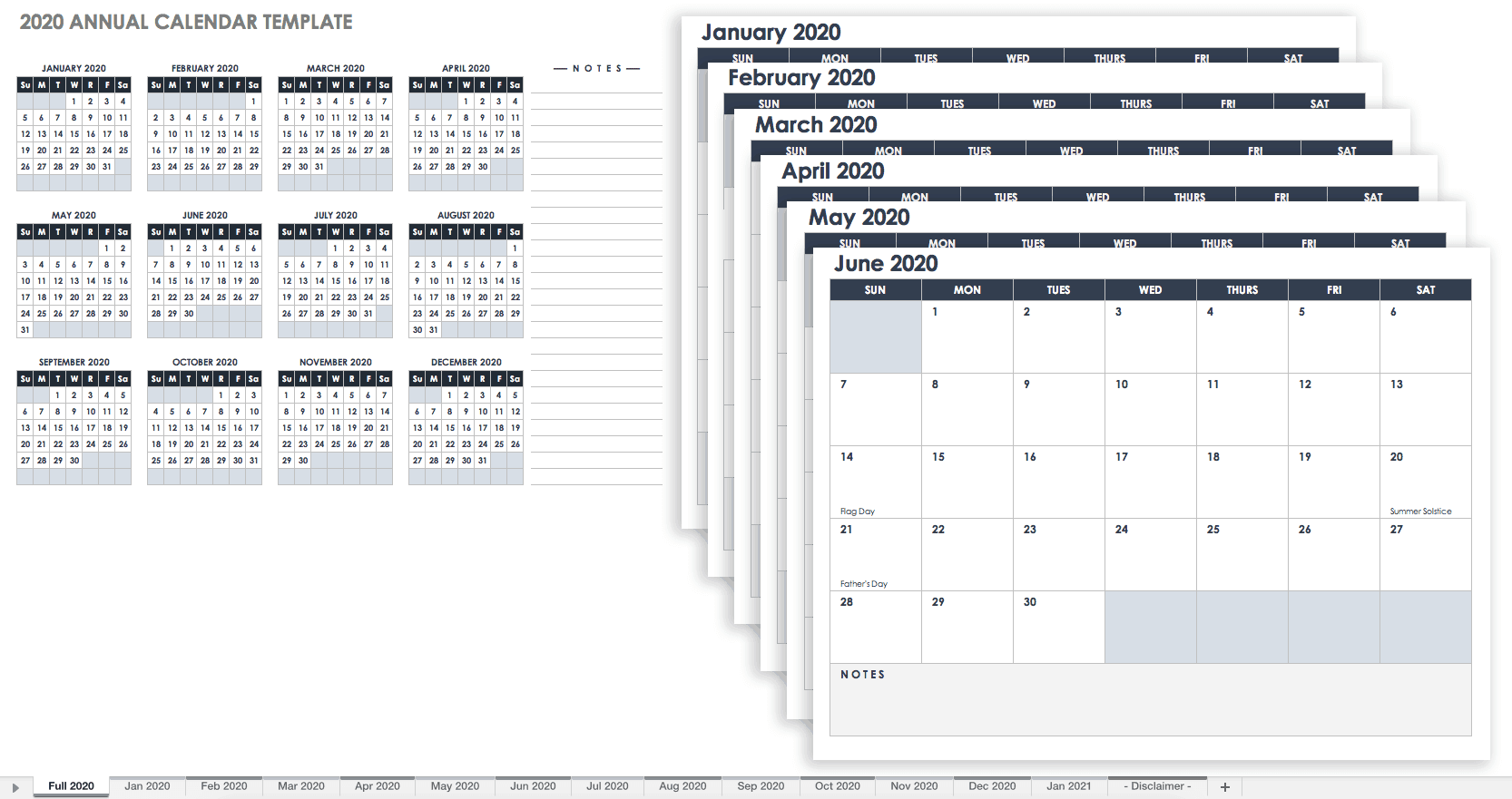 Modello di calendario 12 mesi 2020