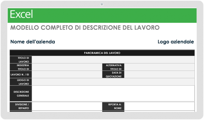 Modello completo di descrizione del lavoro