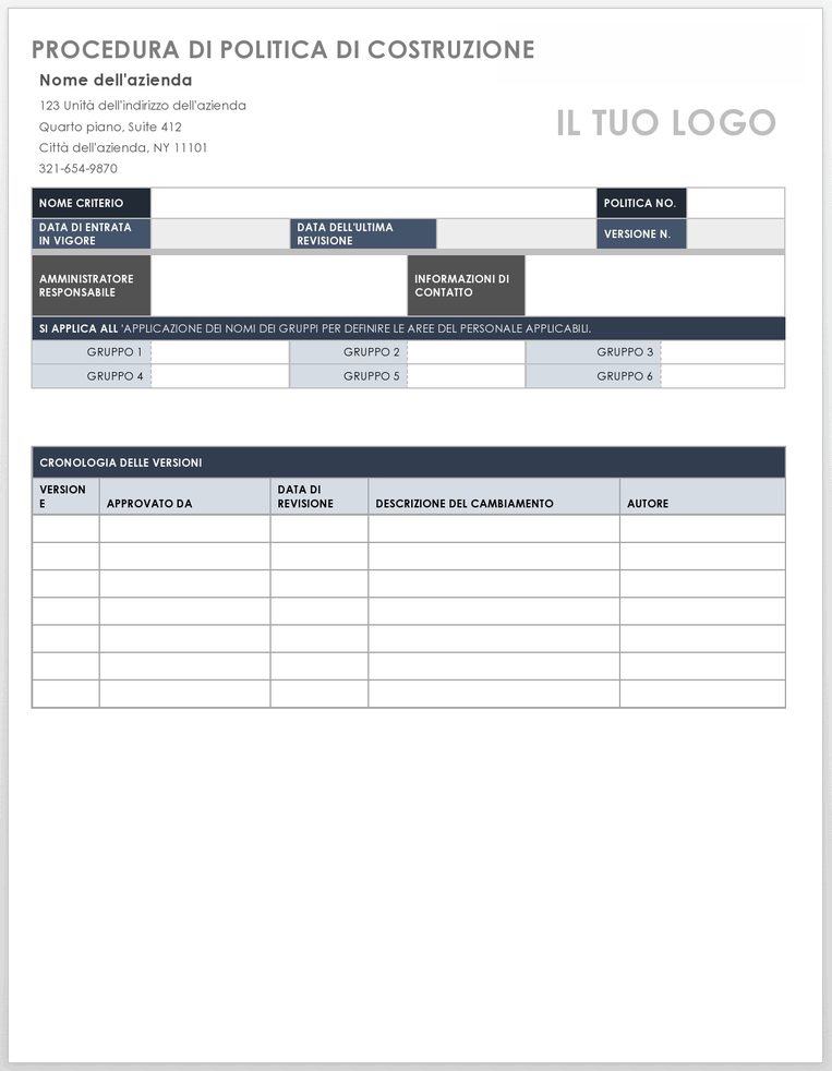  Modello di procedura di politica di costruzione