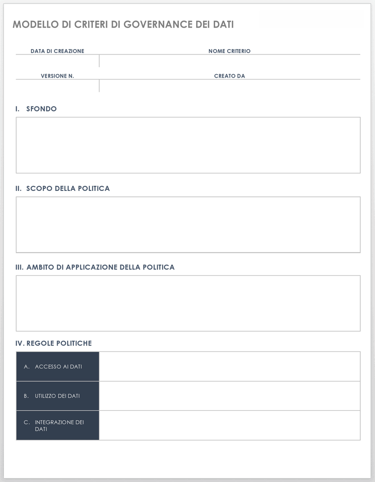 Modello di politica di governance dei dati