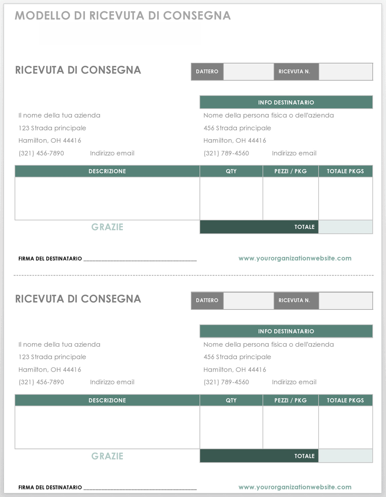  Modello di ricevuta di consegna