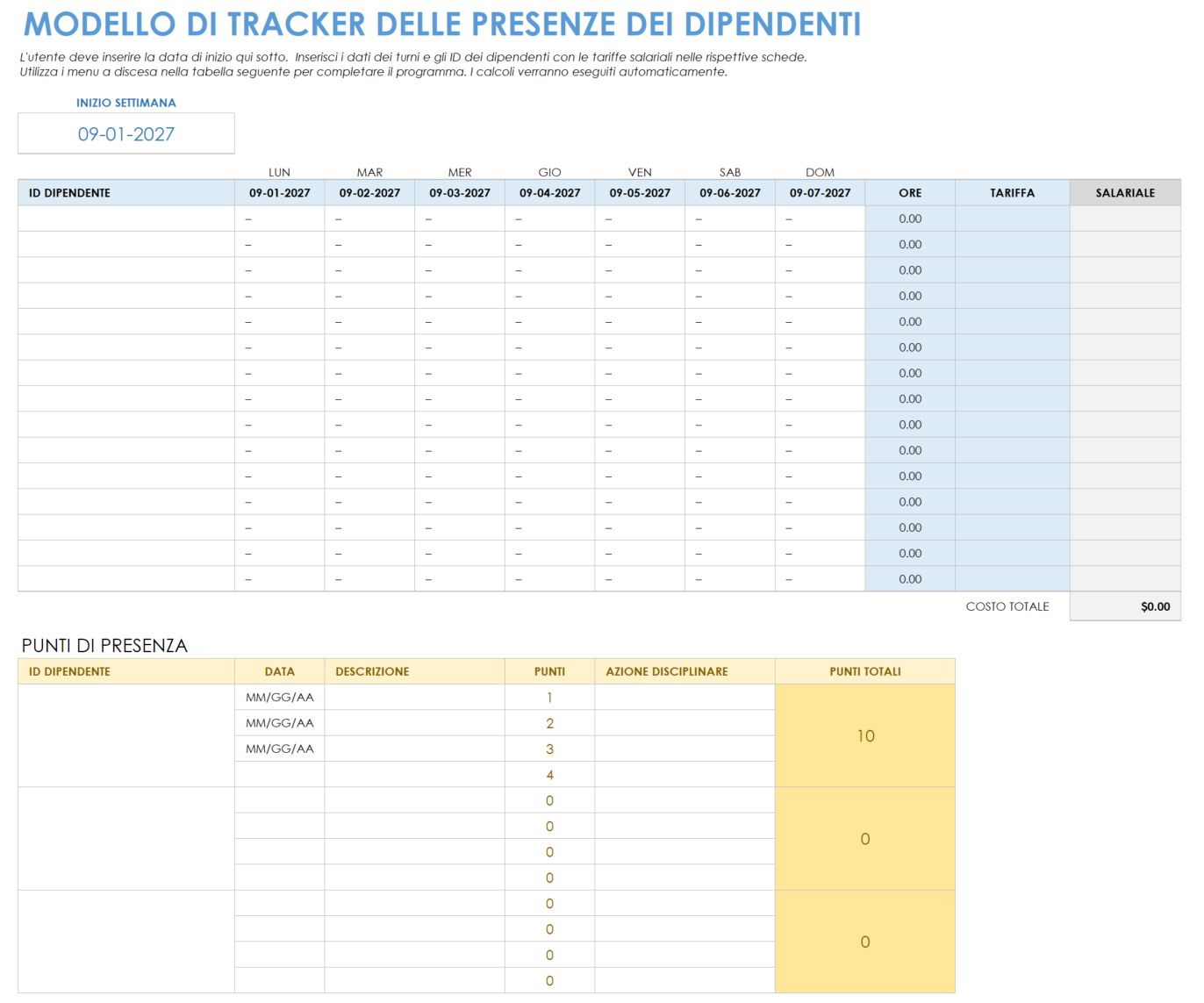 Fogli ed elenchi dei tracker delle presenze Excel gratuiti