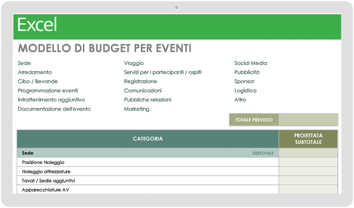 Modello di budget per eventi