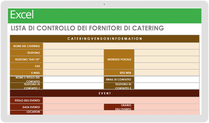 Modelli di pianificazione di eventi - Modello di elenco di controllo del fornitore di catering