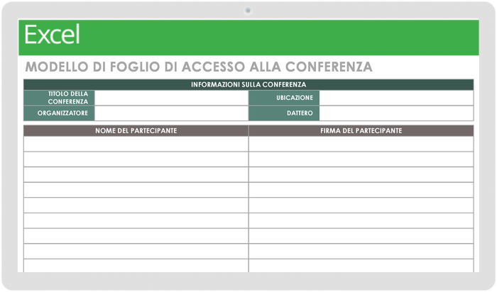 Modelli di pianificazione eventi - Modello di foglio di accesso alla conferenza