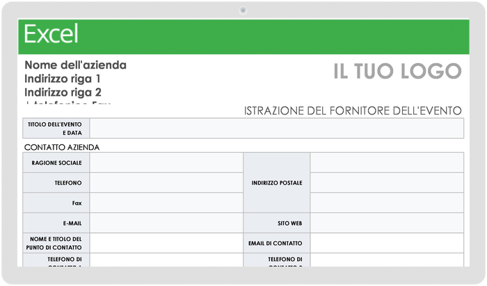 Modulo di registrazione per fornitori di eventi