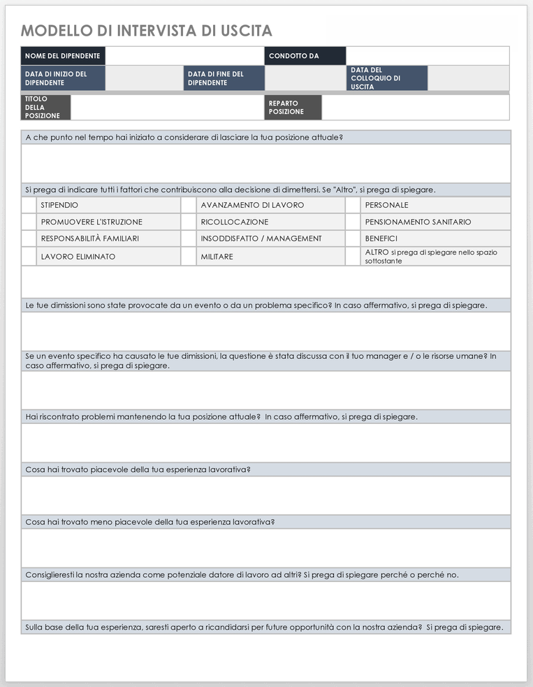  Modello di colloquio di uscita