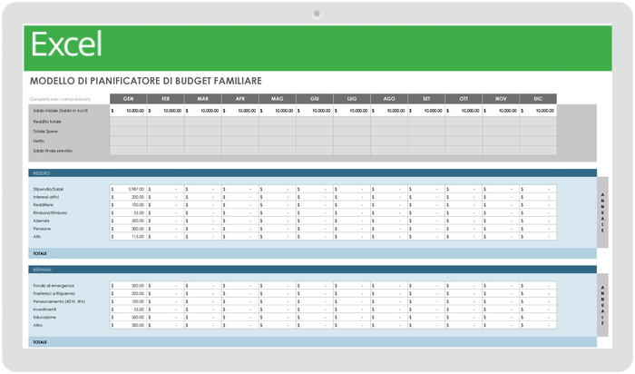 Modello di Budget Mensile