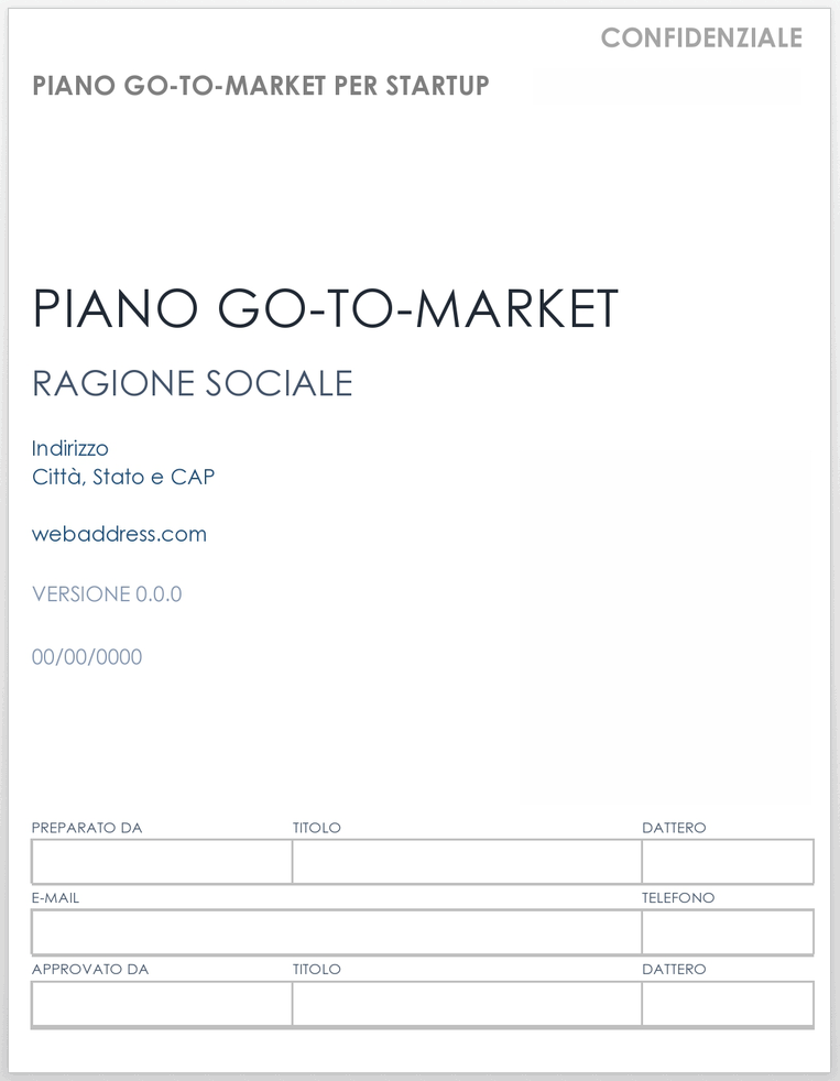 Modello Vai al piano di mercato per le startup