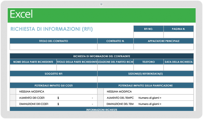  Modello RFI per la costruzione di appaltatori governativi