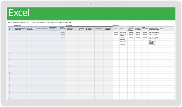 Modello di modulo per il monitoraggio dei candidati alle risorse umane