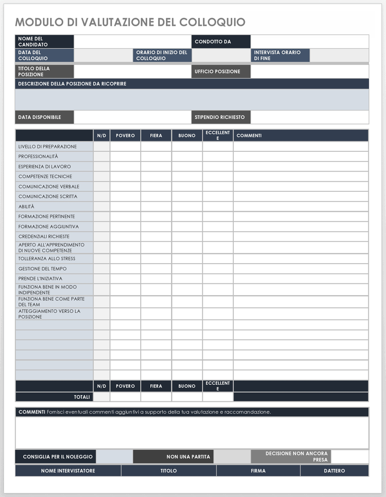  Modello di modulo di valutazione del colloquio