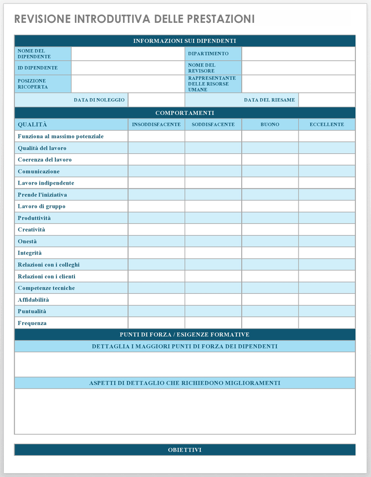 Introductory Performance Review Template - Italian 