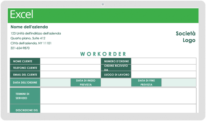 Modello di ordine di lavoro di manutenzione