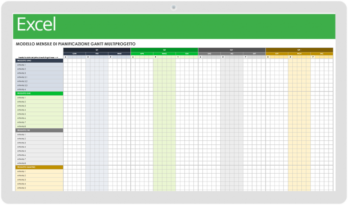 Modello di pianificazione Gantt multi progetto mensile