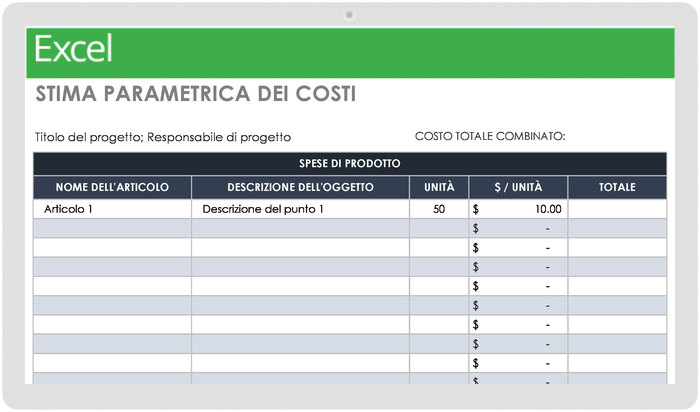  Modello di stima dei costi parametrico