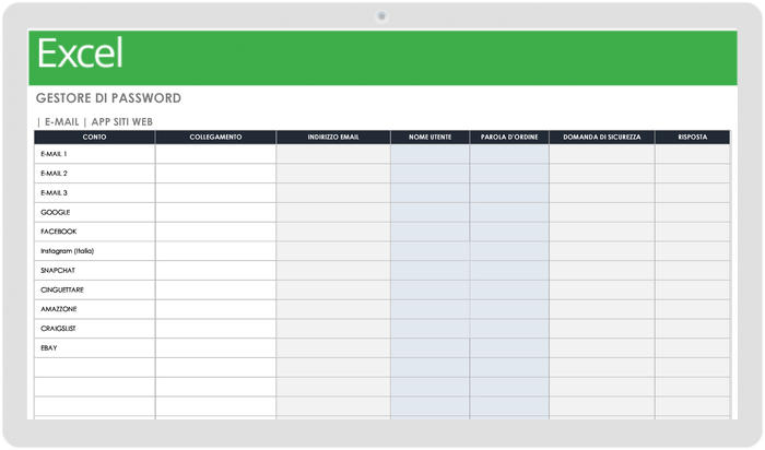 Modello di registro password stampabile per tracker password per