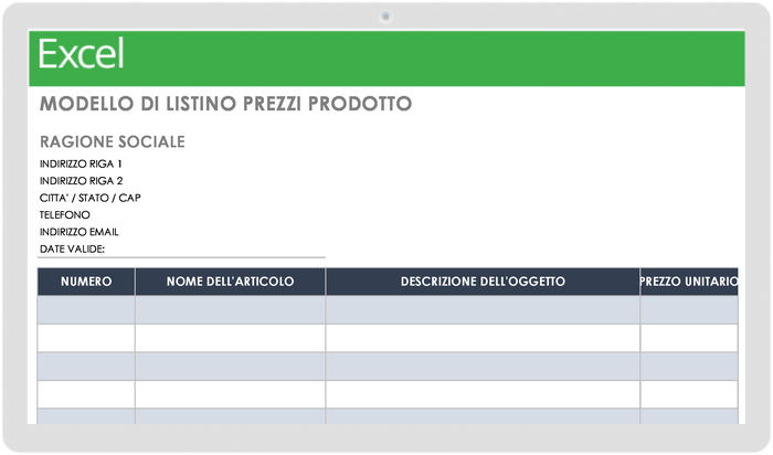  Modello di listino prezzi prodotti