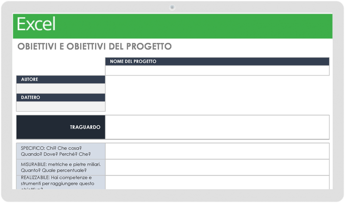 Modello di obiettivi e obiettivi del progetto