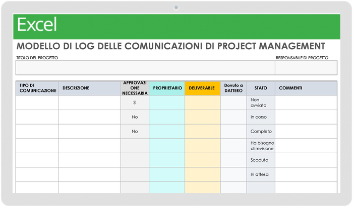 Registro delle comunicazioni della gestione del progetto